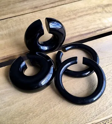 PAIR Black Onyx Stone Hoops Hanger Ear Weight Plug Gauge Tunnel Organic Earrings • $21.95