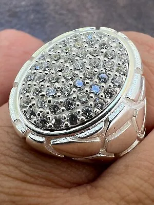 Large Nugget Mens Real Solid 925 Sterling Silver Iced CZ Pinky Ring Big Hip Hop • $57.13