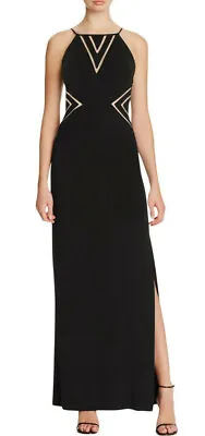 AIDAN MATTOX~ Black Crepe Illusion Cutout Side Slit Column Gown 14 NEW $350 • $49.99