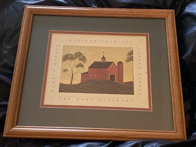 $19.75 • Buy Warren Kimble American Folk Art RED BARN 14” X 16”  Wood Framed Print Matted