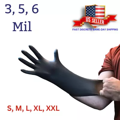 Black Nitrile Disposable Gloves Powder Latex Free | 3 5 & 6 Mil & Size S - XXL • $99.99