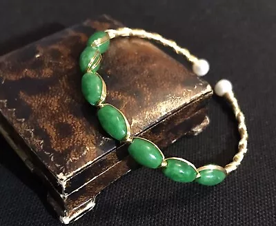 Vintage Style Natural Jade 18K Gold Plated Handmade Bracelet • £13.99