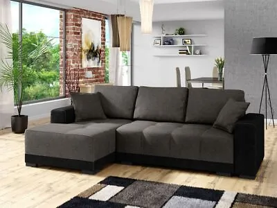 Corner Sofa Bed L-Shaped DALLAS Storage Sleep Function Springs Grey Brown New • £560