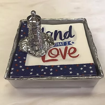 MARIPOSA NAPKIN HOLDER W/BEACH LIGHTHOUSE Aluminum 3  Weight Nautical Patriotic! • $38.95