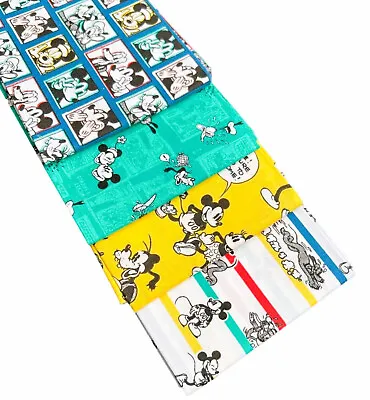 4 X Disney Mickey Mouse Fat Quarters LICENSED Cotton Fabric Nursery Fabric • £8.99