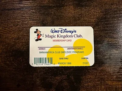 Disney World Magic Kingdom Membership Card 1996 Vintage Bank Of America Parks • $25