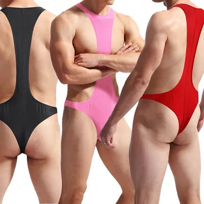 Men Thong Mankini Sexy Briefs Suspender Bodysuit Wrestling Singlet Underwear New • £3.22