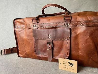 Leather Duffel Bag 21  Wide D21 Medium Overnight Sports SQUARE Billy Goat Design • $110.26