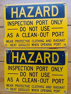 Pair Vintage Heavy Metal Hazard Yellow Safety Signs • $34.95