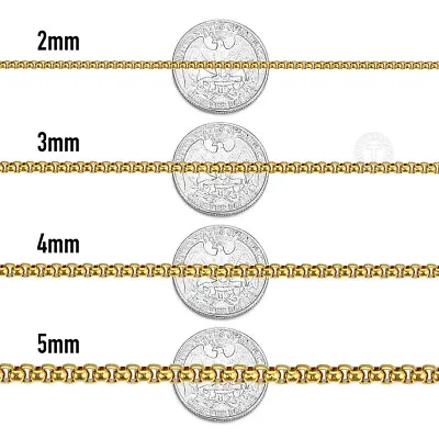 2/3/4/5mm 16 -30  Men Women Gold Plated Box Chain Necklace Stainless Steel Xmas • $8.54