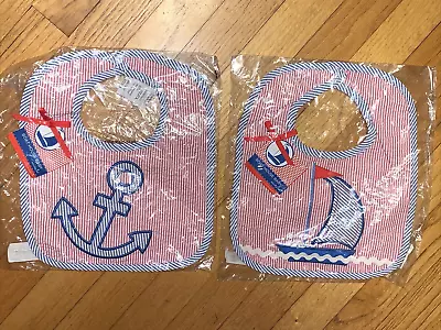 2 NEW Mud Pie Boat House Baby Bibs Anchor & Sail Boat • $19.99