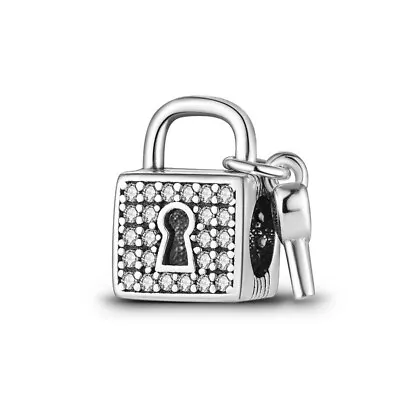 Genuine Sterling Silver 925 Padlock Key Love Lock Heart Charm • £14.99