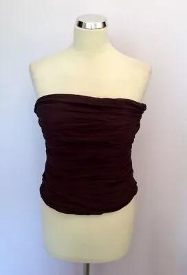 Coast Brown Pleated Silk Strapless Bustier Top Size 14 • £25