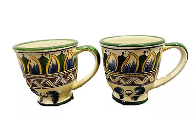 Two Tabletops Unlimited Deruta Footed 4  Mugs Hand Painted Multicolored 12 Oz • $14