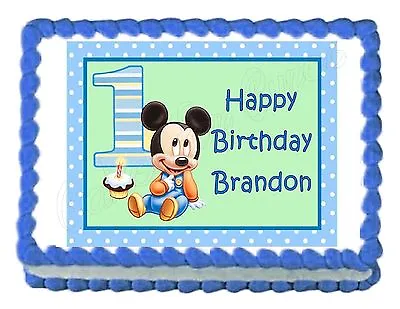 MICKEY MOUSE 1ST BIRTHDAY Party Edible Cake Image Decoration Frosting Sheet • $9.95