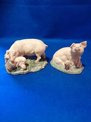 £10 • Buy Aynsley England By Mastercraft Hand Painted Pig & Piglets Figurines 1950s 
