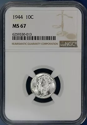 1944 Mercury Dime. NGC MS-67.  TQ016/SN • $64.99