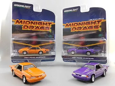 2020 Greenlight 1987 FORD MUSTANG LX 5.0 LBE Exclusive Midnight Drags 2 Car Set • $59.95