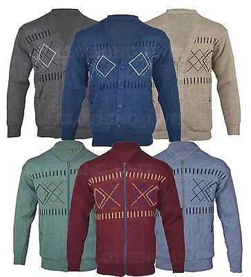 Z1 Mens Classic Big Size Zip Up  Button Up Cardigan Argyle Diamond Grandad 2-5XL • £16.99