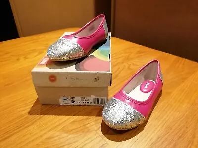 Umi Leola Pink Leather Glittery Silver Flat Shoes. UK 11.5 EU 30 • £7.99