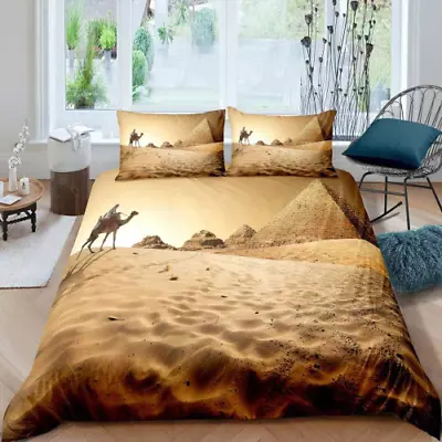 Duvet Cover Ancient Egypt Pyramids Bedding Set Exotic Camel Desert Quilt Cover • $66.38