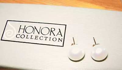 Honora *10mm* 9ct Gold Cultured Freshwater Pearl Stud Earrings Pierced Studs Qvc • £44.99