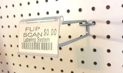 10 PACK 4 Inch Flip Scan™ Metal Peg Hooks W/Label Holder 1/8  To 1/4  Pegboard • $10.99