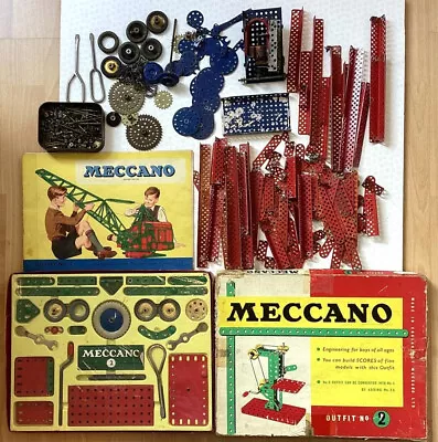 JOB LOT Vintage MECCANO.  Many Pieces. Outfit 2 + Instructions. Attic Find. • £7.50
