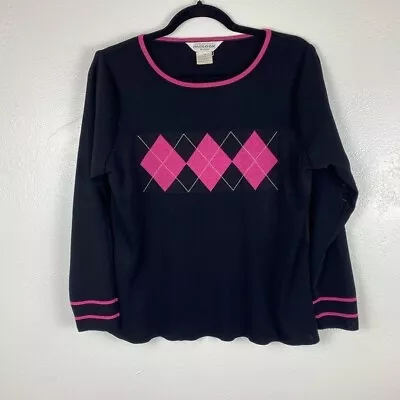 Vtg Exclusively Misook Argyle Diamond Geometric Sweater Women Size Medium Petite • $33