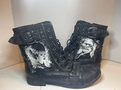 Unisa Black Leather/ Lace  Frankenstein & Bride Boots  Size 8.5 • $89.99