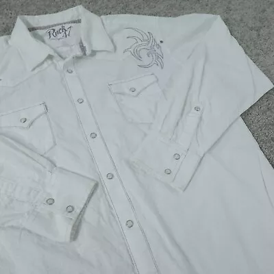 Wrangler Shirt Mens XXL Rock 47 Pearl Snap Long Sleeve White Rodeo • $19.99