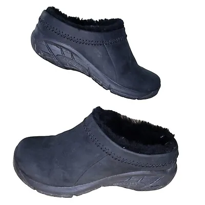 Merrell Encore Ice Slide Size 8 Black Leather Sheepskin Lining Comfort Clogs • $42.99