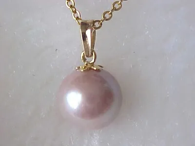 11.5mm Aaa Round Genuine Pink Lavender Pearl Pendant Solid 18kt Yellow Gold • $99