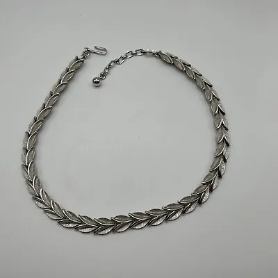 Vintage Signed Crown Trifari Silver Tone Leaf Necklace • $42