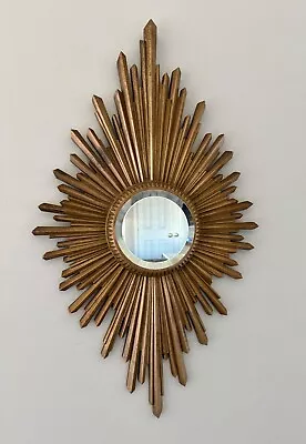 Vintage MCM Midcentury Gilt Sunburst Starburst Wall Mirror Syracuse Ornamental • $300