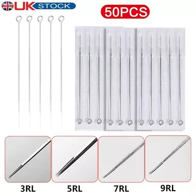 50pcs Mixed Tattoo Needle Set 1RL 3RL 5RL 7RL 9RL Stainless Steel Tattoo Tool UK • £6.58