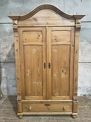 Antique Pine 2 Door Wardrobe Armoire Larder Style With Drawer • £995