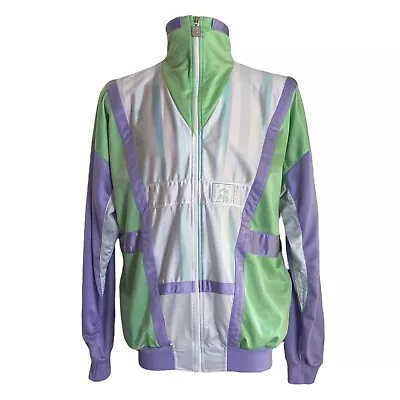 Hummel Vintage 80s 90s Shell Suit Track Jacket White Green Purple Mens Size XL • £79.18