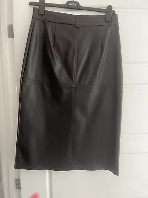 Women’s M&S Size 12 Black Pleather Faux Leather Midi Pencil Skirt • £18