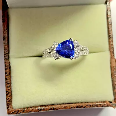 2 Carat Trillion AAAA CERTIFIED Tanzanite And Diamond 14k Gold Ring CUSTOM MADE • £1645