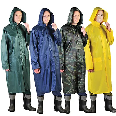£9.99 • Buy Long Waterproof Rain Coat Mens Hooded Outdoor Wet Jacket Walking Mac Fishing
