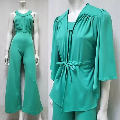 Vintage 1970s NU PHASE Green Knit Bellbottom Jumpsuit & Jacket - Size XS • $117