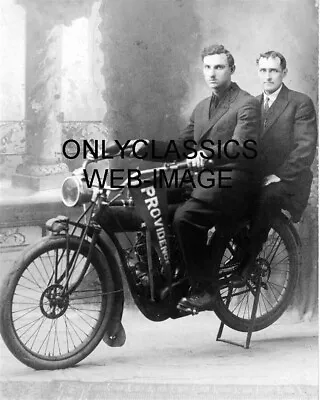 1912 Motorcycle Studio 8x10 Photo Providence Rhode Island Pennant Old Americana • $13.99