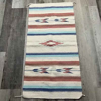 VTG Southwestern Indian Wool Rug RARE White Pastel Aztec Textile Saddle Blanket • $135