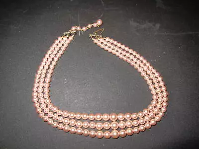 Pretty Vintage 3 Strand Pinkish Faux Pearl Necklace  • $14.40