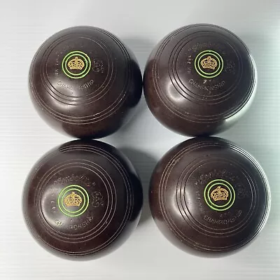 Set Of 4x Henselite Championship Super-Grip Lawn Bowls Size 4 7/8 Brown BAC 65 • $65