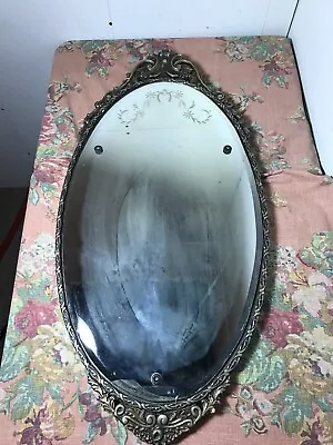 Antique Vtg Ornate Framed Etched Beveled Oval Wall Mirror 34 1/2 X 17 X 1 1/4” • $275