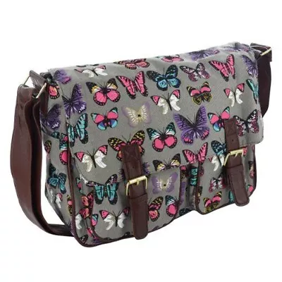 Elizabeth Rose Butterfly Print Multi Compartment Satchel Messenger Bag • £12.99