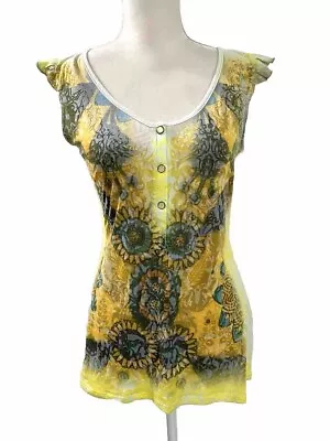 Butterfly Dropout Y2K Vintage Sunflower Burnout Stretch Knit Womens Top Sz. L • $28