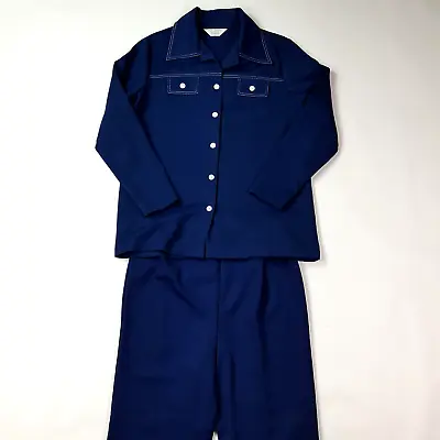 VTG 70s 80s Sears Mens Size M 2 Piece Navy Sleep Set Pants Sleepwear Button Up  • $15.99